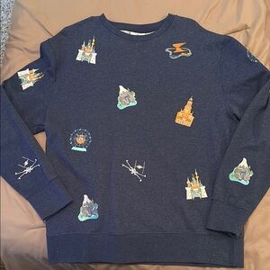 Disney Blue Crewneck Sweater with Castle Designs